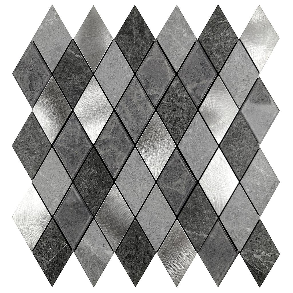 BRITWALL Stick-On Aluminium Splashback Tile – Silver Slate Diamond Pattern 295 × 295 × 4.5mm