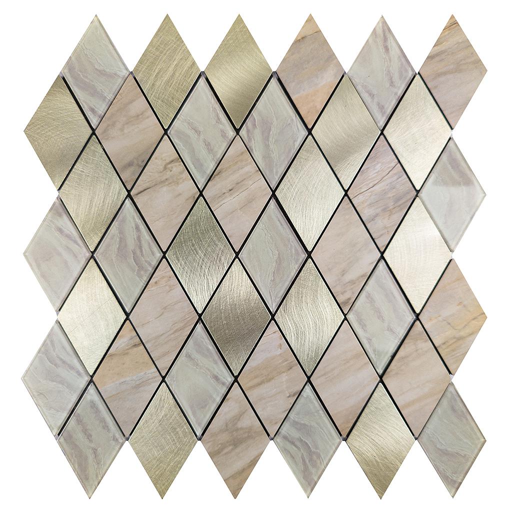 BRITWALL Stick-On Aluminium Splashback Tile – Rose Gold Slate Diamond Pattern 295 × 295 × 4.5mm
