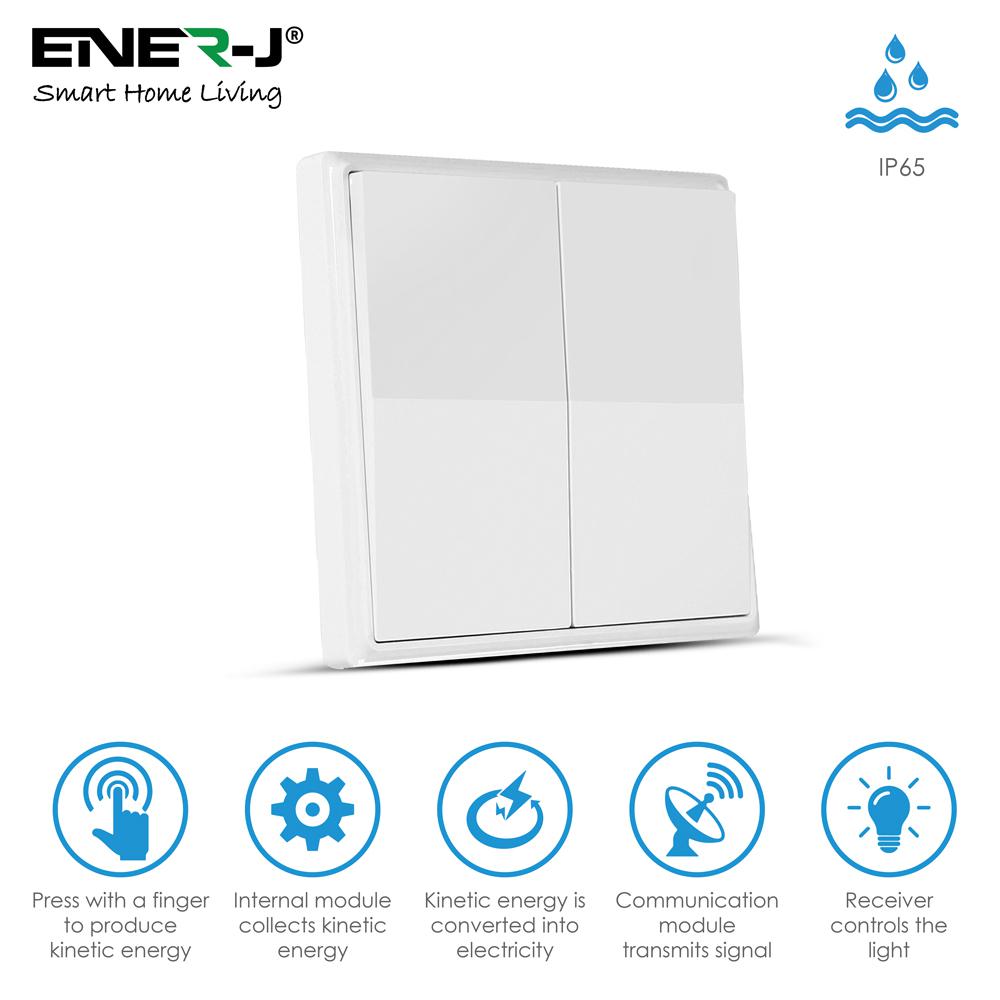 Wireless Kinetic Switches 2 Gang, Non Dimmable, White Body