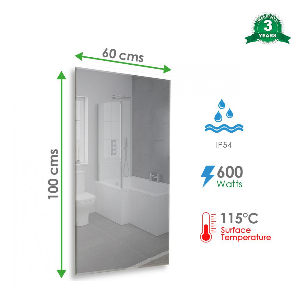Infrared Mirror heater-Rectangle, 600x100 size, 600W (Tempered safety mirror)