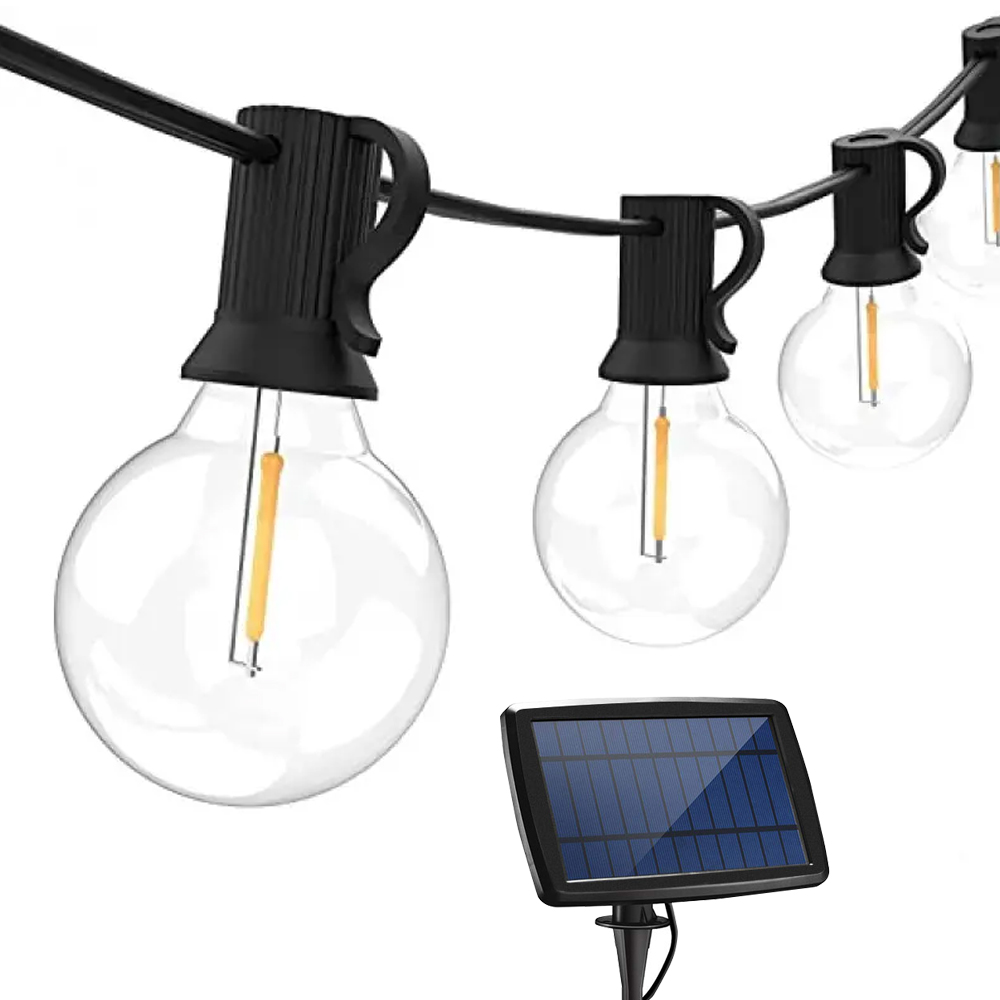 Solar string lights with 25+2 G40 Bulbs and 4400 mAh battery