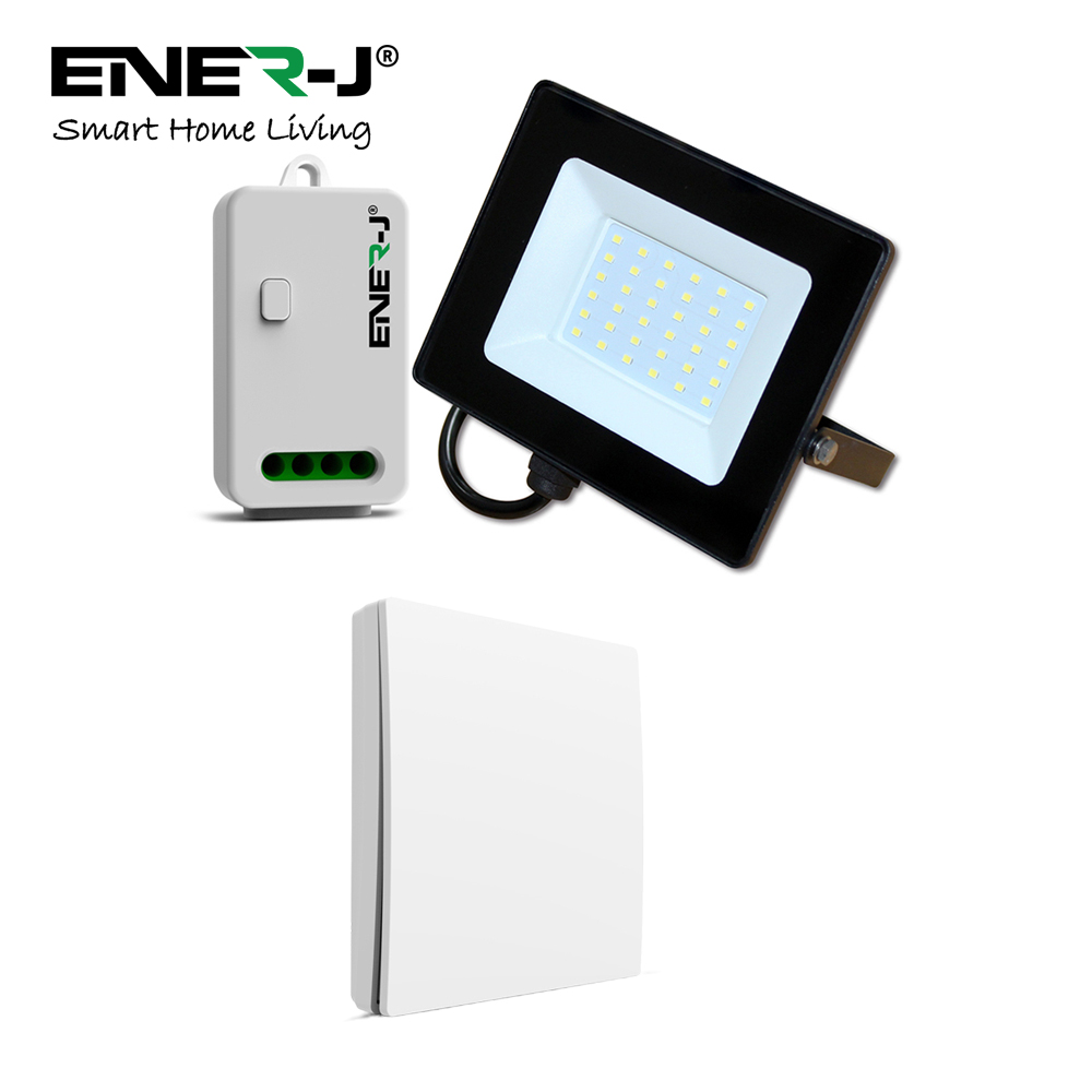 30W LED Floodlight wired with (WS1055) Non Dimmable 5A RF Receiver + 1 Gang Wireless Switch (White)