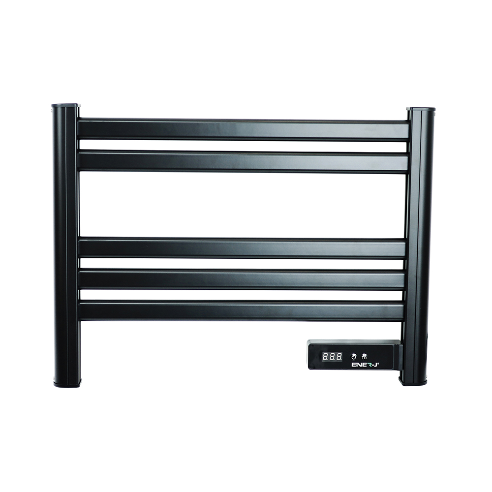 100W Infrared Heating Towel Rail LED Screen for Bathroom IP24 Black with 1.2 meter cable