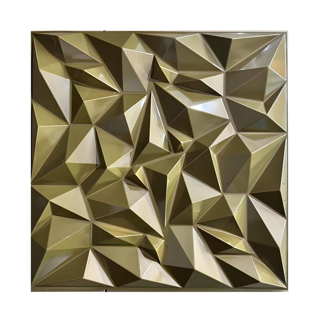 3D PVC Wall Panel, Faceted Diamond Design, Gold, Size: 500x500x1mm